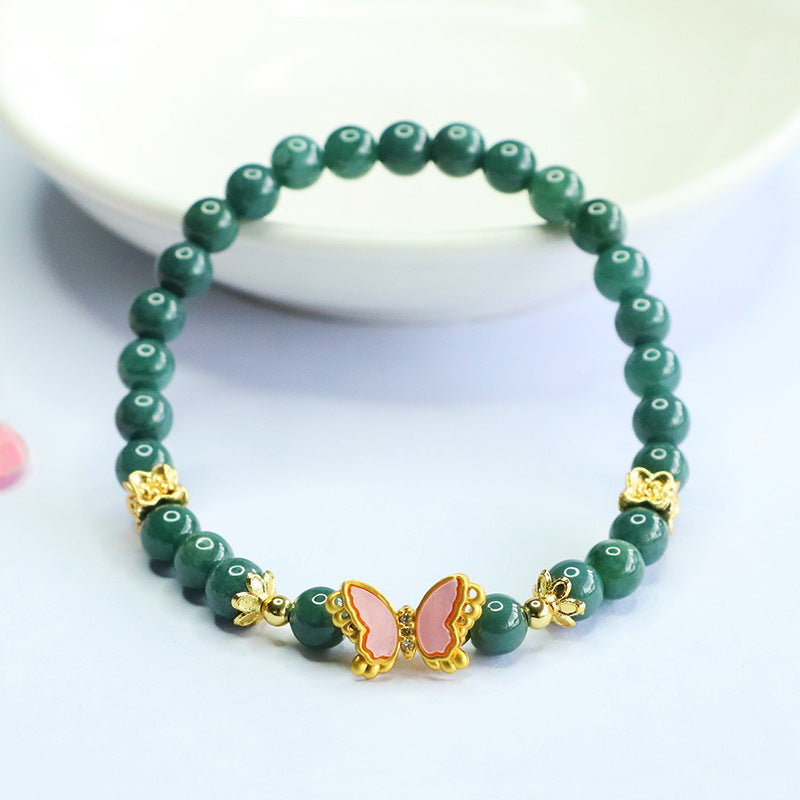 Blue Water Jadeite Butterfly-Wing Beaded Bracelet