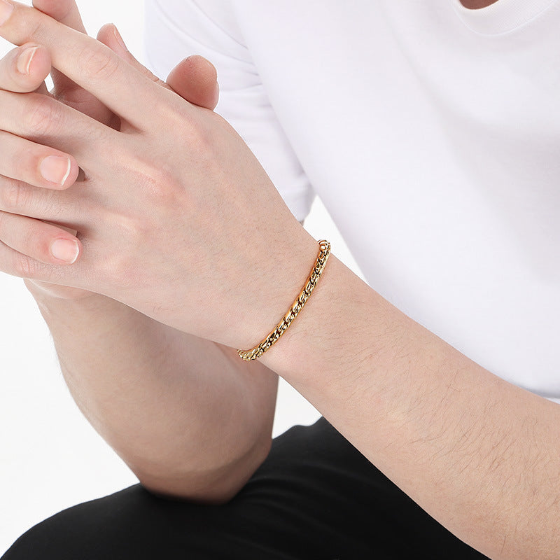 Planderful Mens INS Style S Shaped Stainless Steel Bracelet