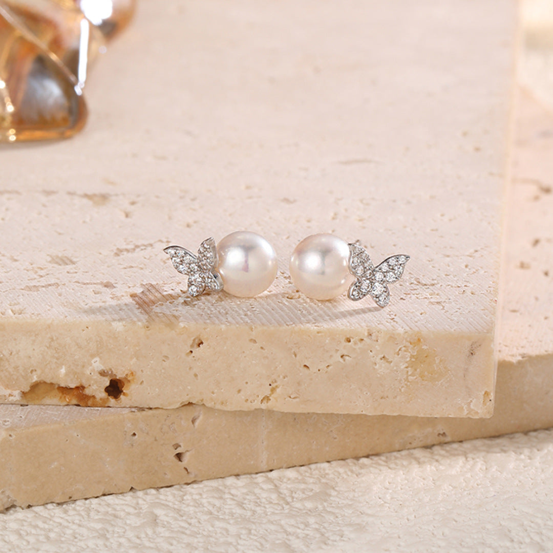 Vintage Butterfly Pearl 925 Sterling Silver Women's Earrings