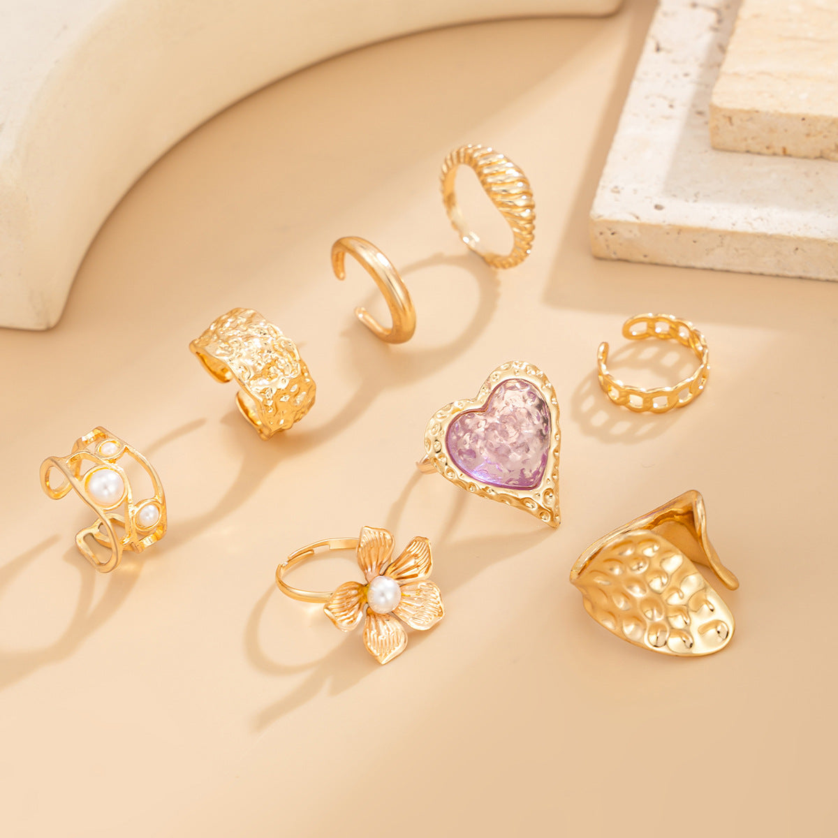 Heart Shaped Stackable Open Ring With Imitation Pearl Flower By Planderful Vienna Verve For Trendy Women Statement Ring