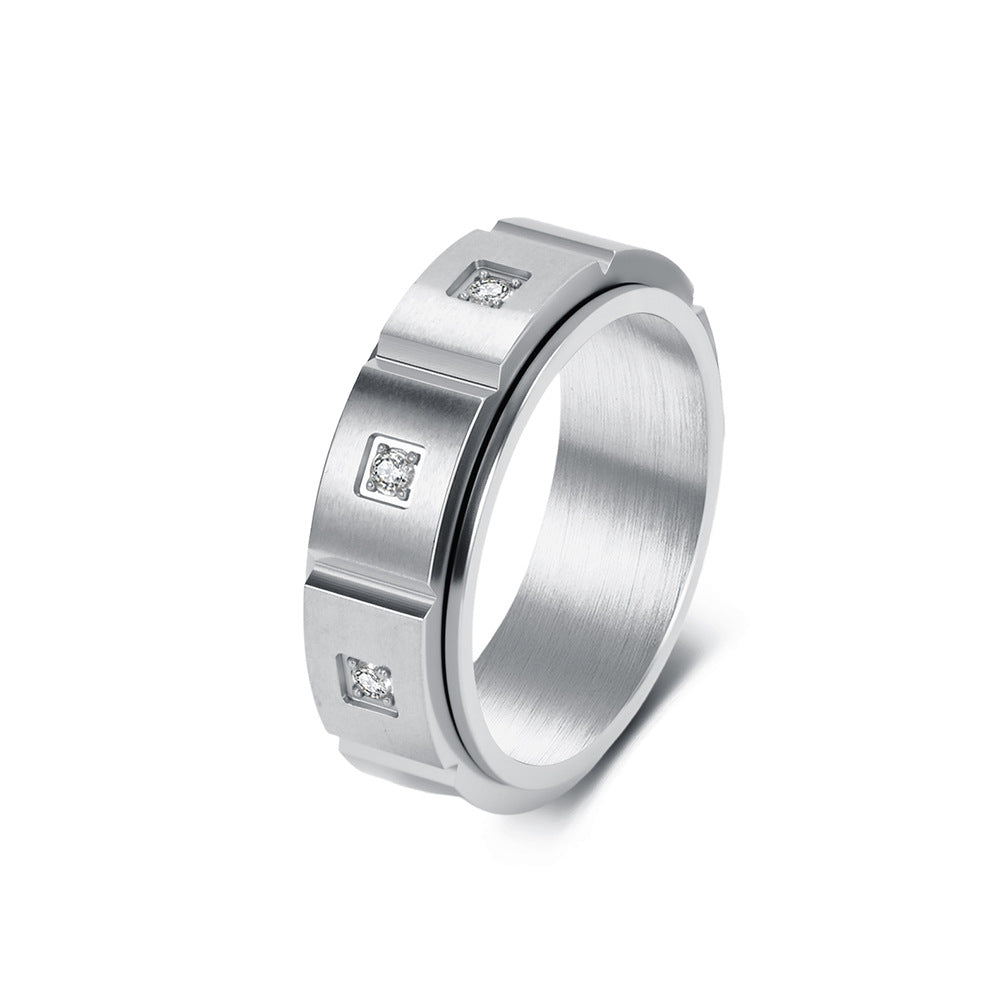 Stainless Steel Zircon Geometric Design Rotating Ring Black Matte