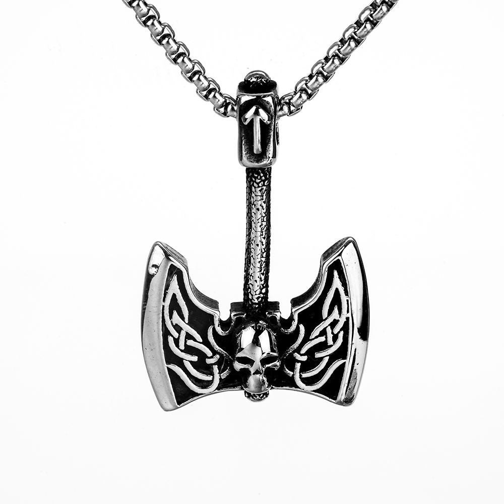 European And American Jewelry Wholesale Titanium Steel Pendant Men's Stainless Steel Necklace Retro Viking Tomahawk