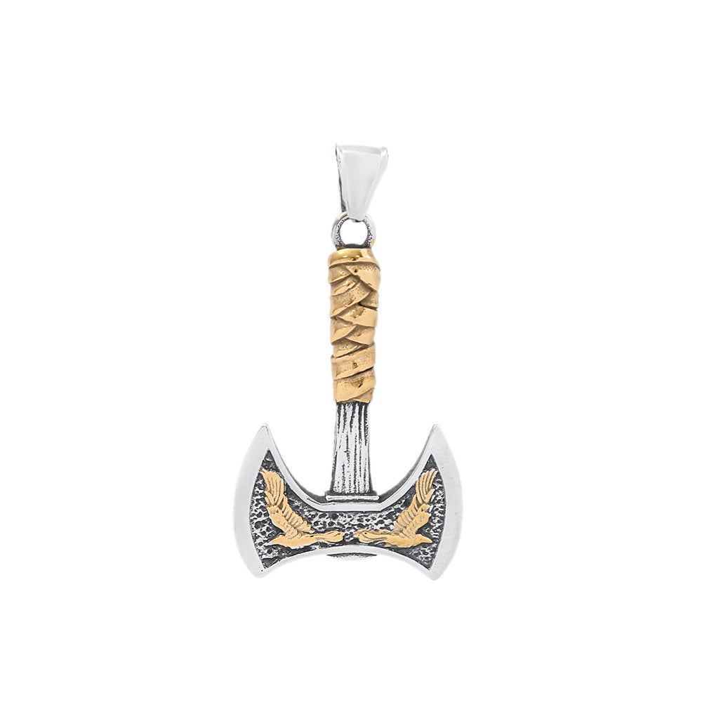 Nordic Viking Raven Axe Titanium Steel Pendant Necklace