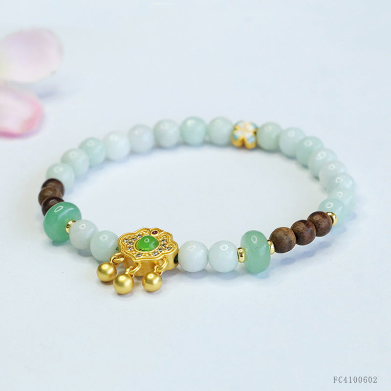 Jadeite Ruyi & Round Bead 6 mm Bracelet