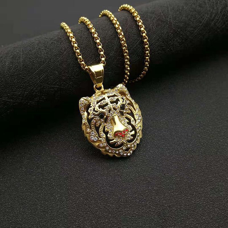 Rhinestone Necklace - Statement Tiger Head Pendant