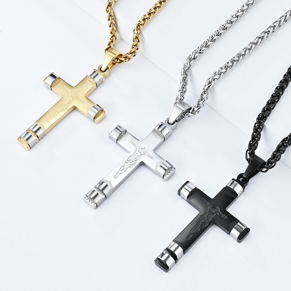 Planderful Cross Necklace Stainless Steel Unisex Pendant Bold Statement for Hip Hop Fans
