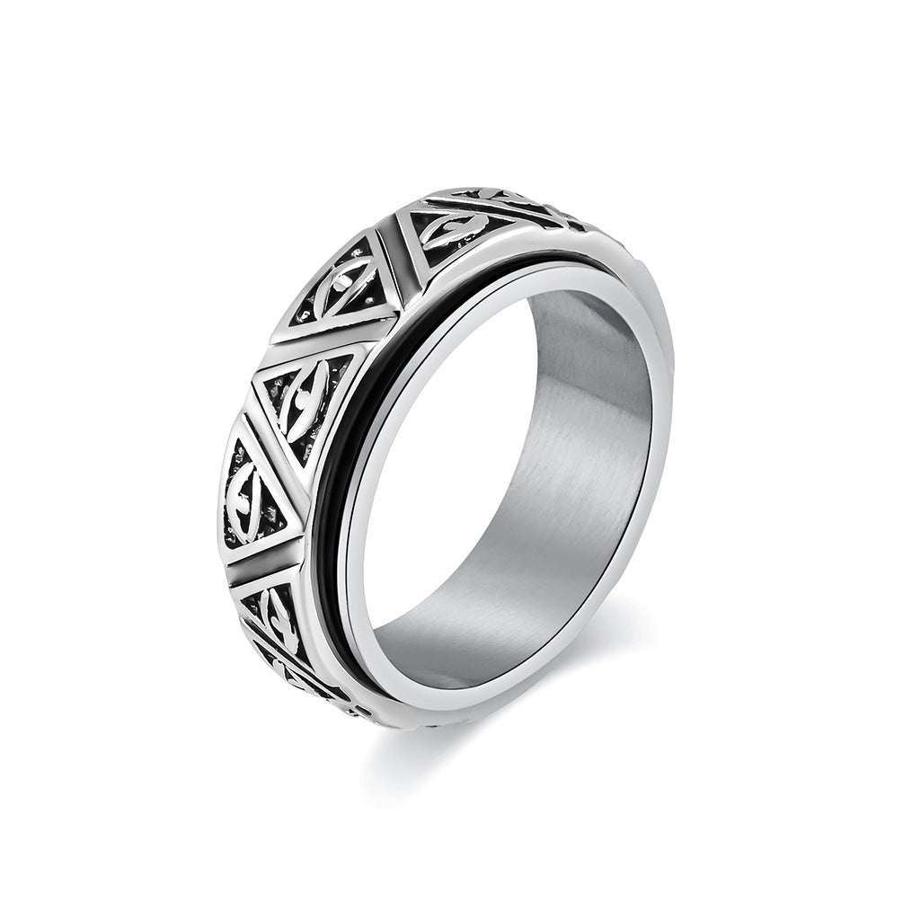 Planderful Eye Of Horus Ring Rotating Titanium Stainless Steel Pyramid Guardian For Mythology Lovers Unisex