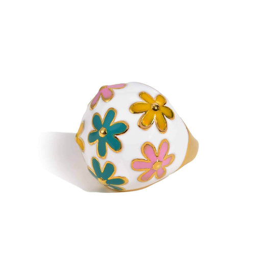 Stainless Steel Literary & Artistic Style French Design Flower Ring Female