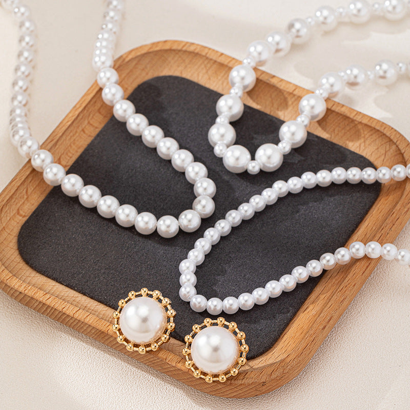 Elegant Pearl Stacking Necklace Earrings Set for Women