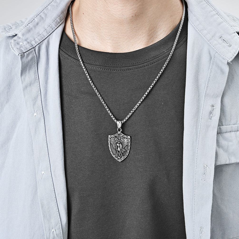 St Michael Shield Necklace Retro Personalized Titanium Steel Jewelry By Planderful For Christians