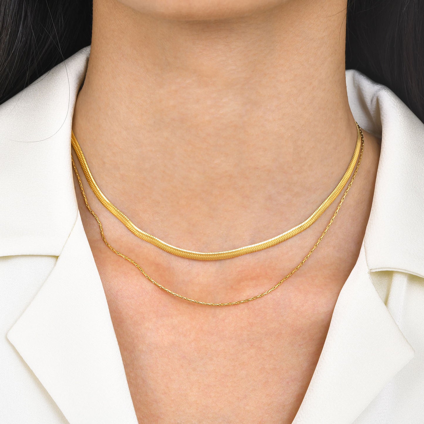 Stainless Steel European American Stack Chain Double Necklace Gold
