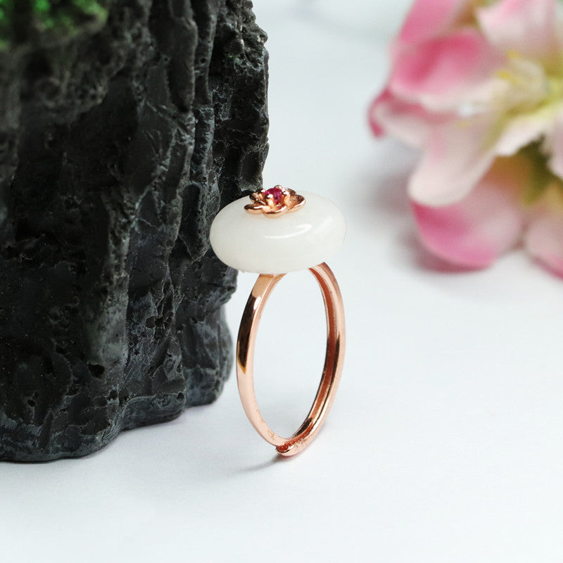 White Hetian Jade Peace Buckle Ring
