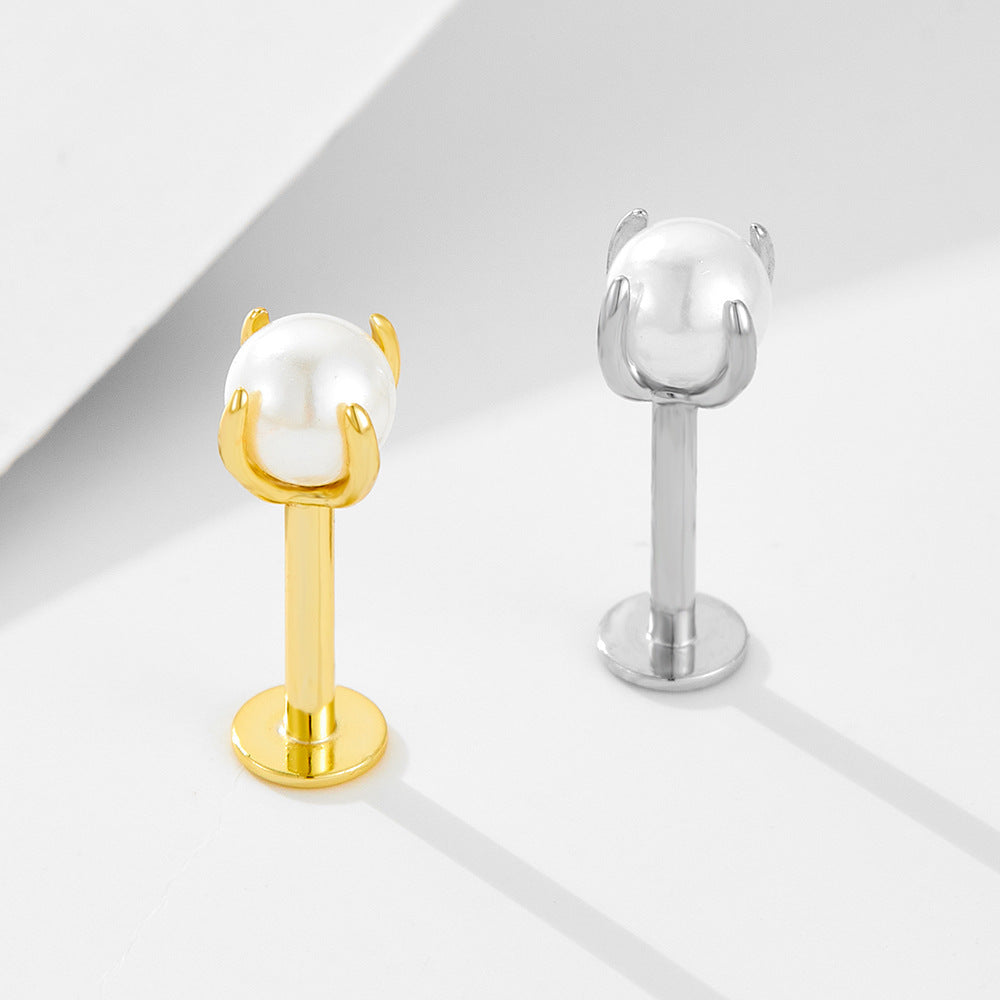 Planderful S925 Sterling Silver Pearl Flat Head Threaded Earrings For Women Minimalist Niche Style