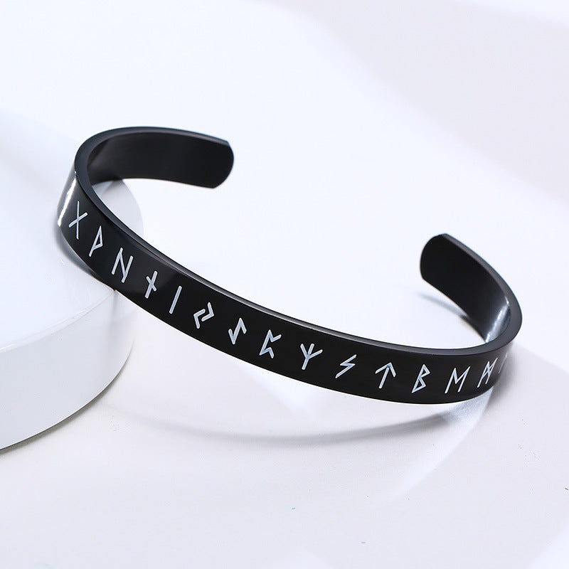 Stainless Steel Viking Symbol C-Shaped Open Bracelet Steel Men's