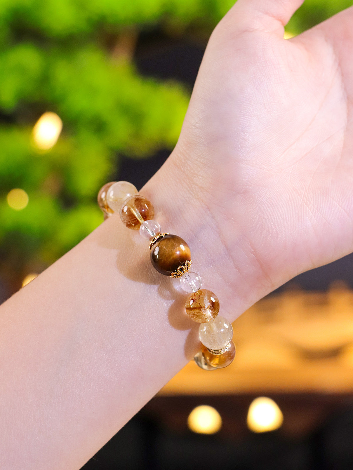 Golden Rutilated Quartz & Tiger Eye Bracelet