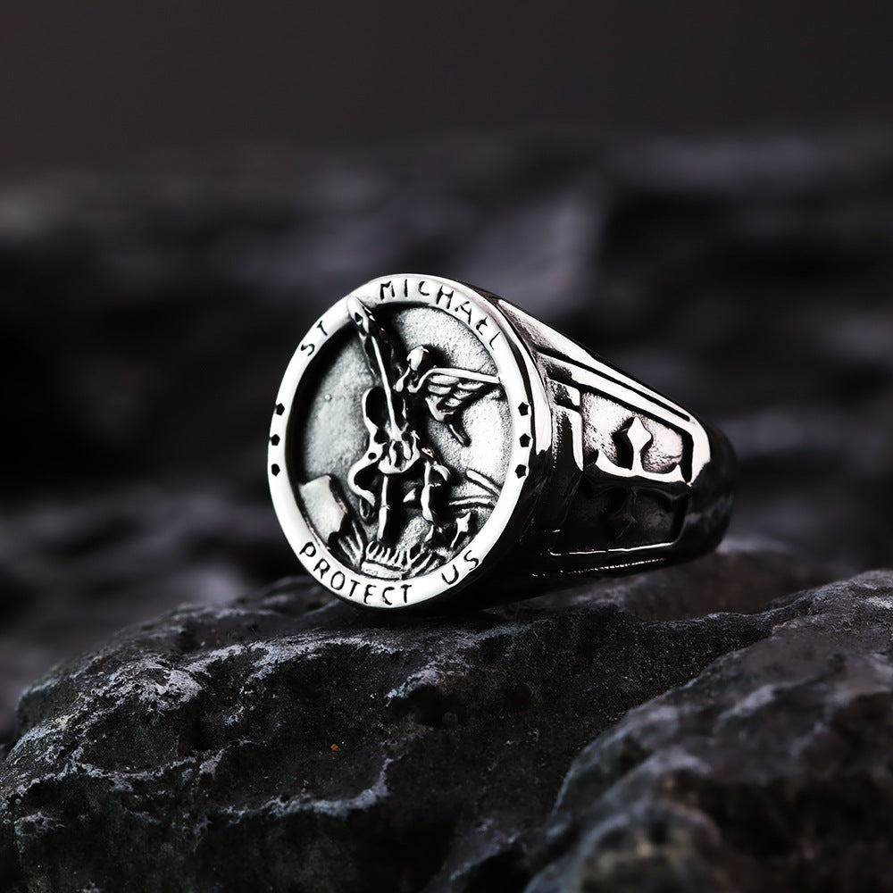 European And American Retro Stainless Steel Men's Ring Personalized Ancient Greek Angel Ring