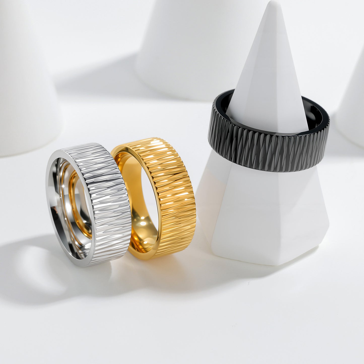 Planderful 8mm Pattern Stainless Steel Ring For Men