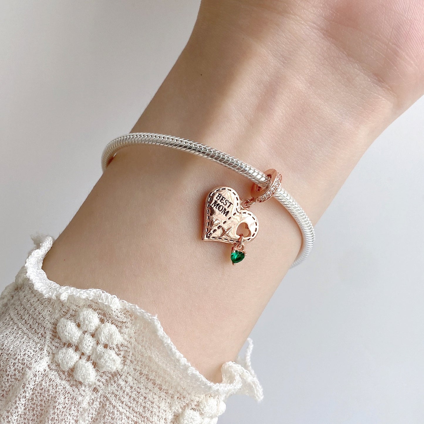 Planderful Jewelry Rose Gold Plated Sterling Silver Pendant With Green Zircon Necklace