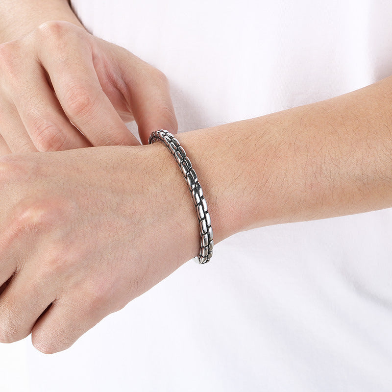 Punk Hollow Twist Bracelet – Smear Cross Pattern Open Men's Stainless Steel Bracelet