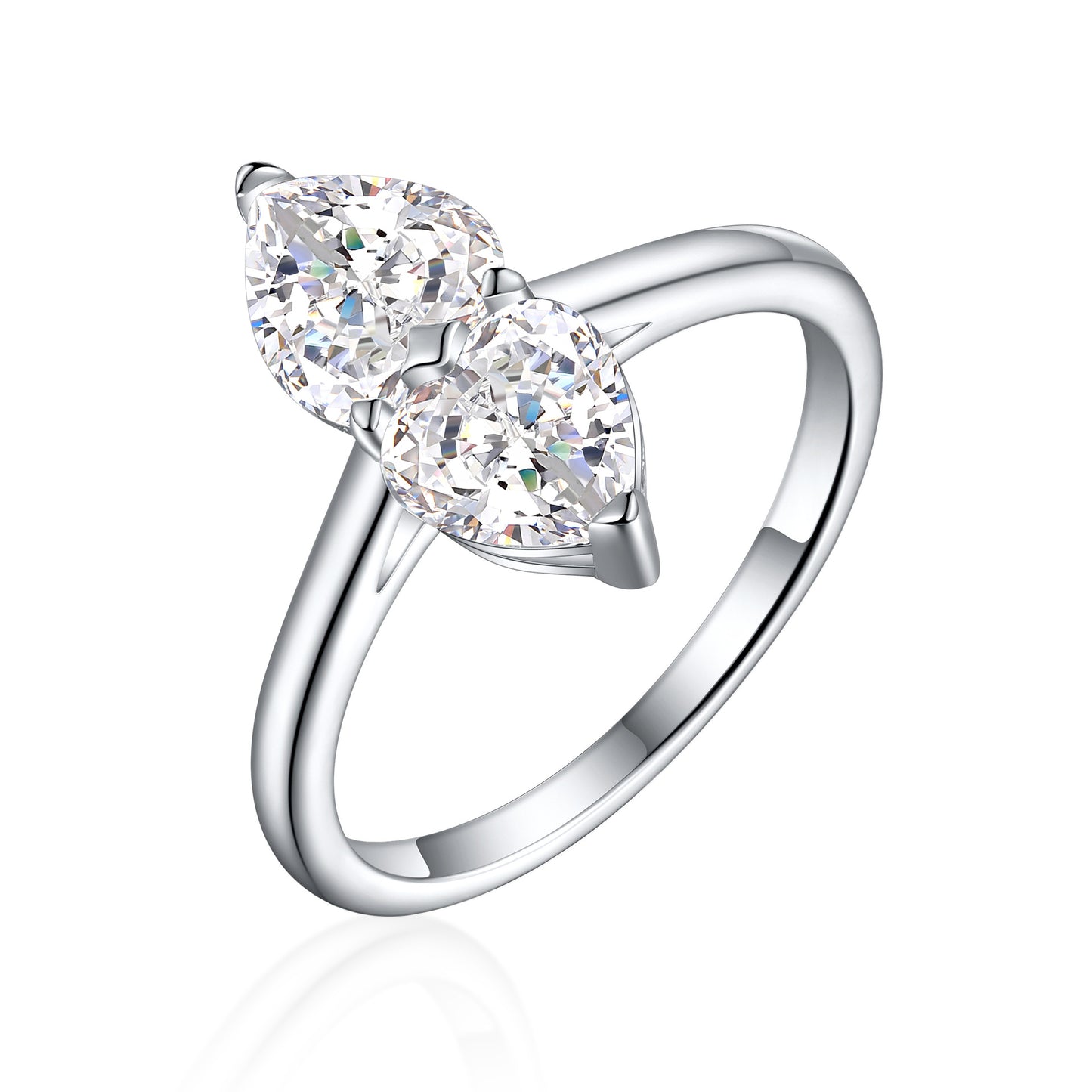 New S925 Sterling Silver Double Heart Love Ring with Zircon