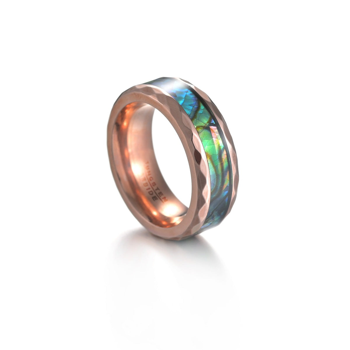 Black Rose Gold Tungsten Steel Men's Ring with Abalone Shell - Wholesale Jewelry for Men