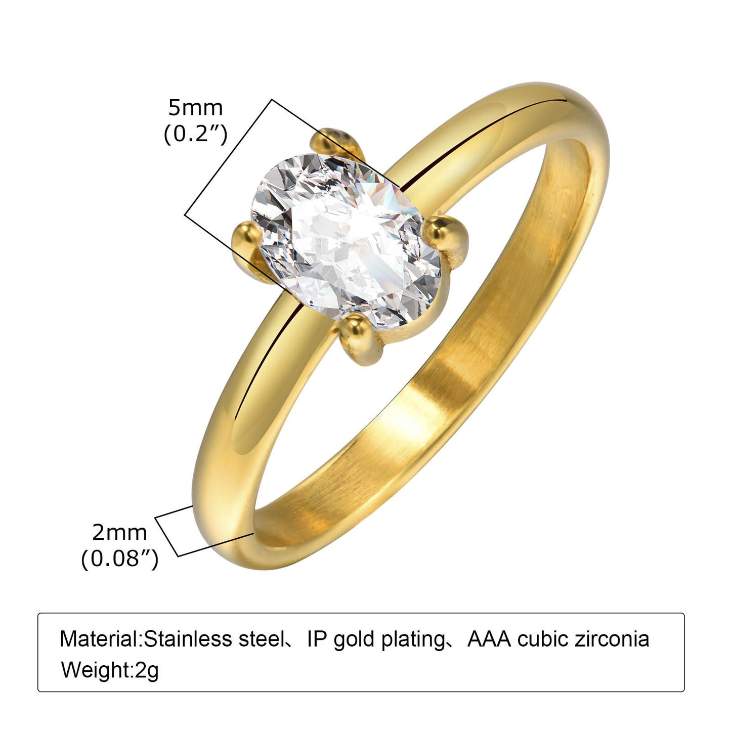 Various Stainless Steel 18K Gold White Black Square Zircon Ring Women