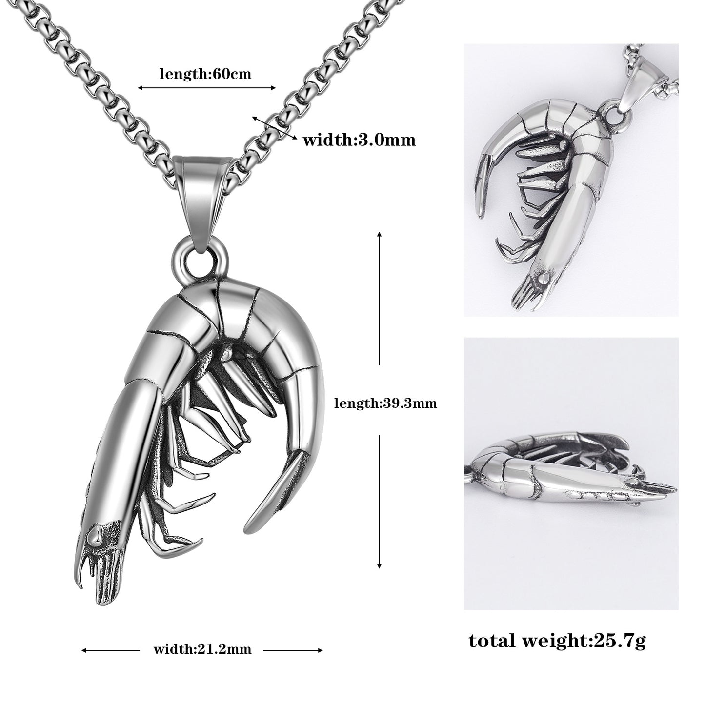 Stainless Steel Necklace – Vintage Men's Shrimp Pendant