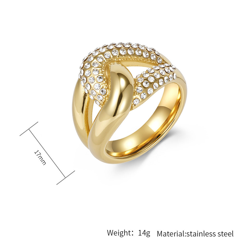 Planderful Everyday Genie Gold Plated Zircon Hip Hop Cross Knot Ring For Trendsetting Adults