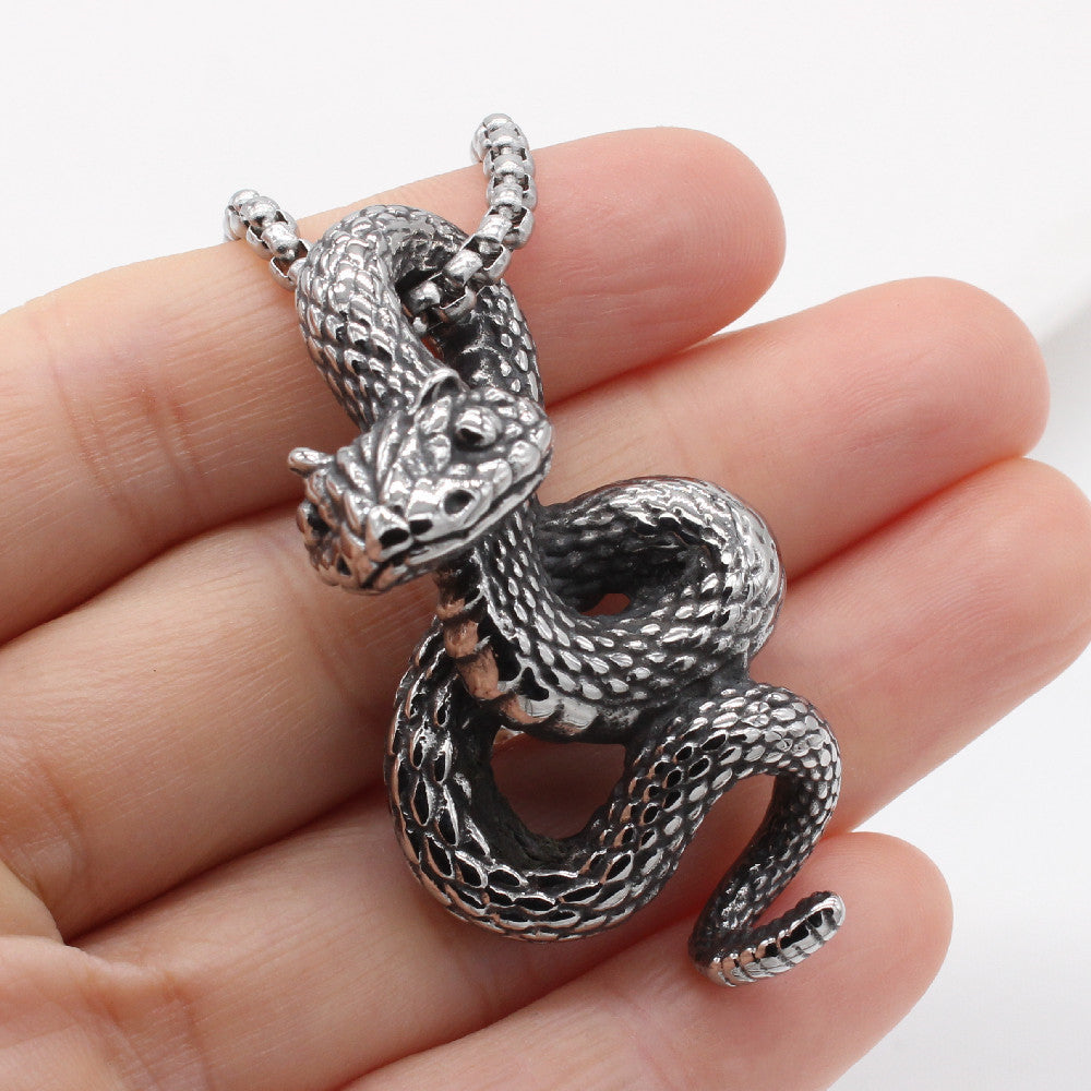 Personalized Retro Snake Pendant for Men in Titanium Steel - European and American Style Wholesale Jewelry
