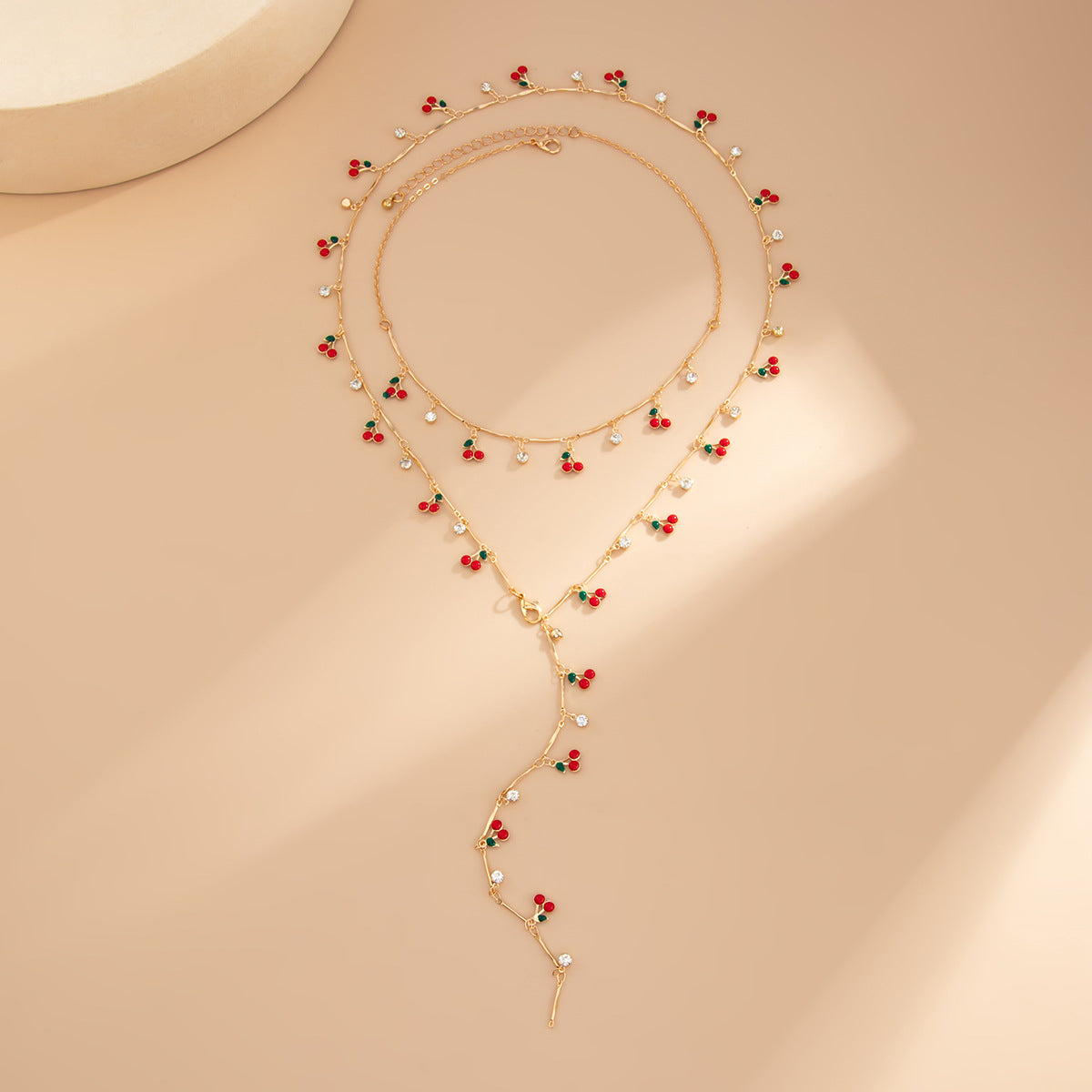 Cherry Pendant Y-Shaped Fringe Necklace