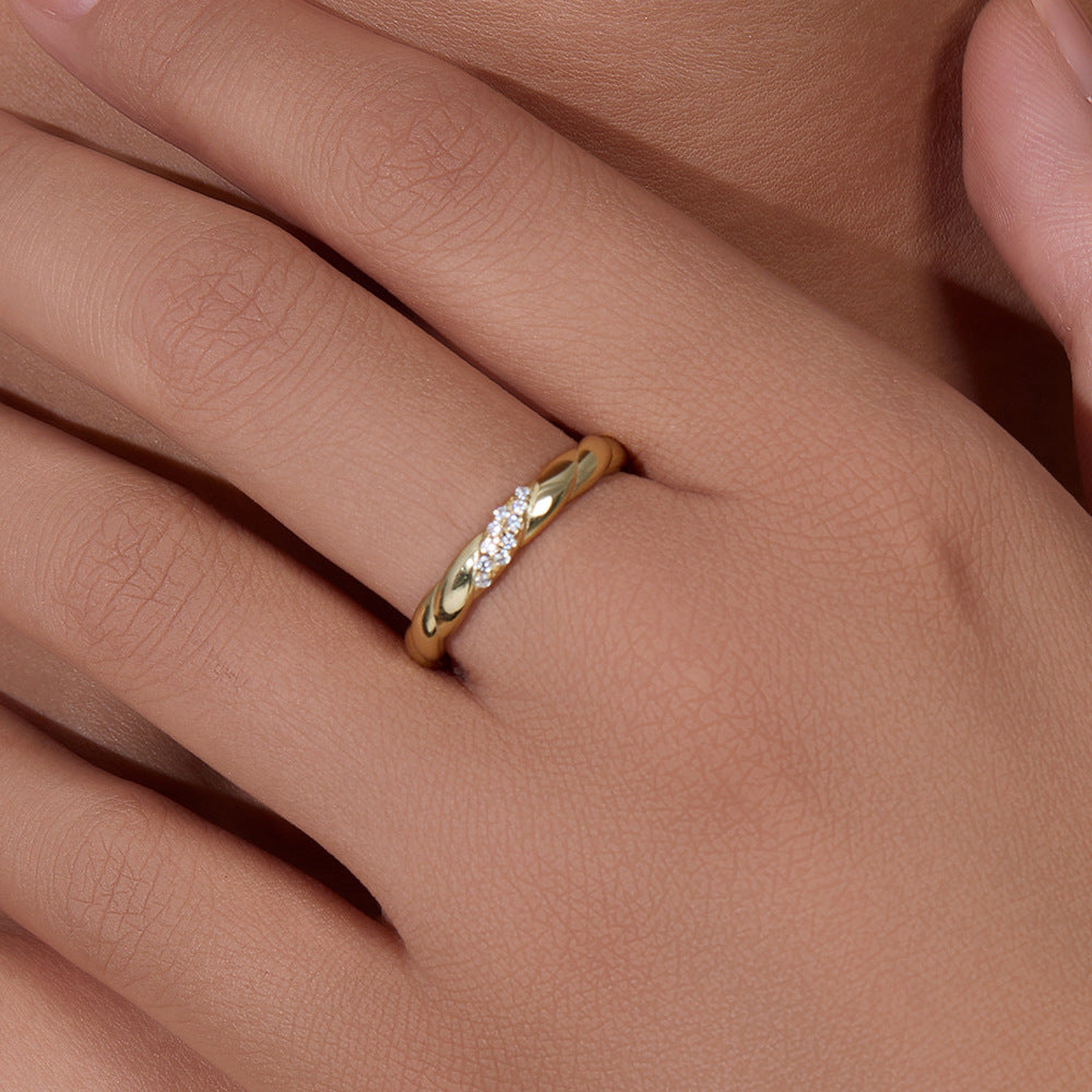 S925 Sterling Silver Twist Zircon Ring Retro Wide Version Ring Jewelry