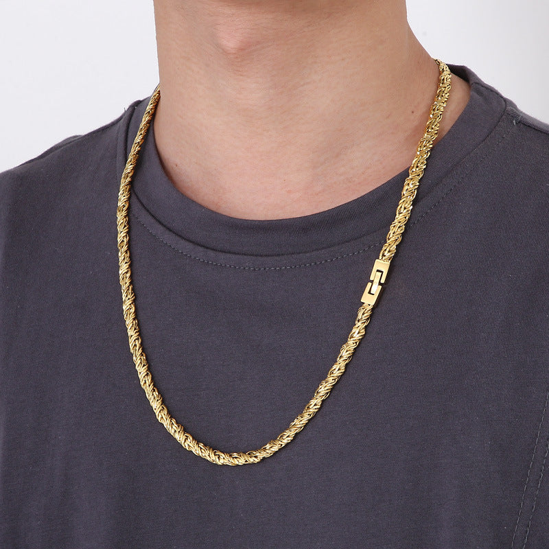 Hip Hop Stainless Steel Woven Twist Chain Necklace Male Titanium