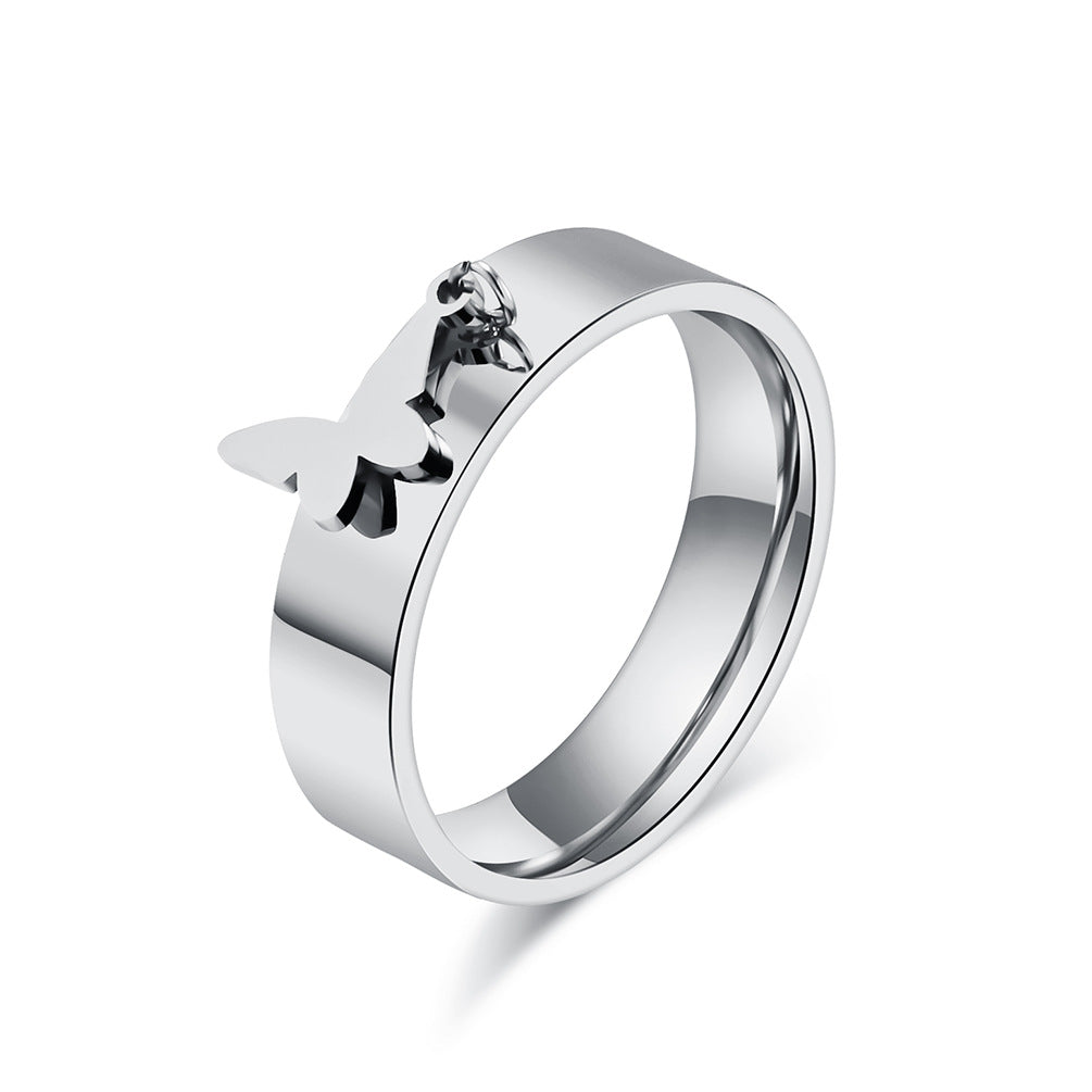 Neutral Wind Star Moon Butterfly Cross Stainless Steel Ring for Men and Women Accessories
