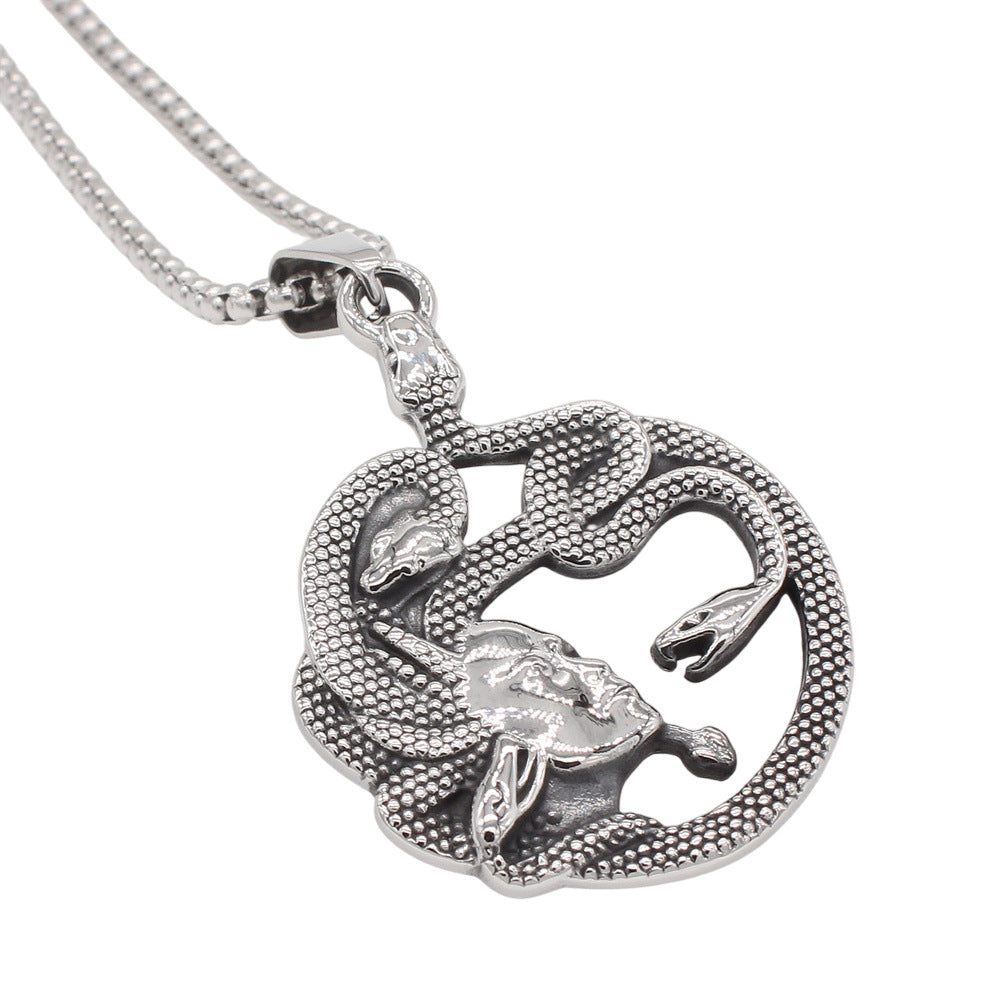 Planderful Jewelry Medusa Snake Head Pendant In Titanium Steel For Men European Vintage Design