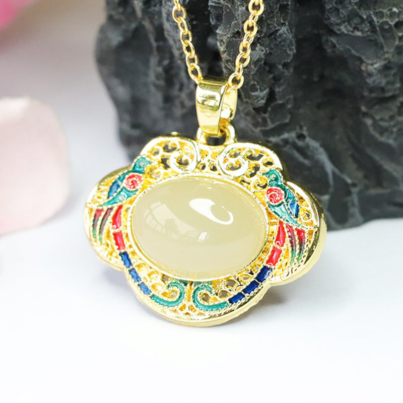 China-Chic Enamel Jade Ruyi Lock Pendant by Planderful