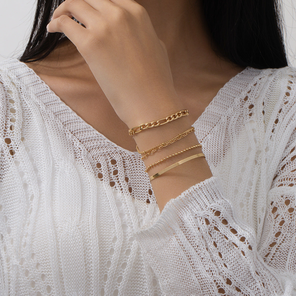 Stylish Minimalist Metal Snake Chain Bracelet Set for Women