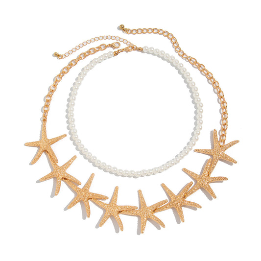 Planderful Vienna Verve Necklace – Ocean-Inspired Starfish Pendant with Imitation Pearl Beads