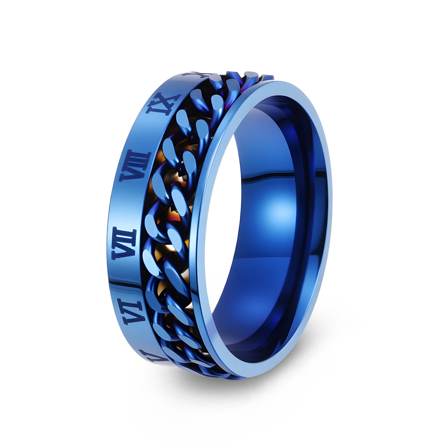 Planderful Everyday Genie Titanium Steel Ring Rotatable Chain Decompression Unisex Roman Numerals Jewelry Size 7 13