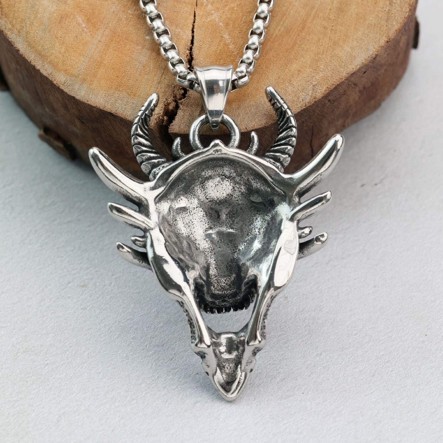 Planderful Horn Prajna Necklace For Men Ghost Mask Pendant Steel Durable Adventure Ready