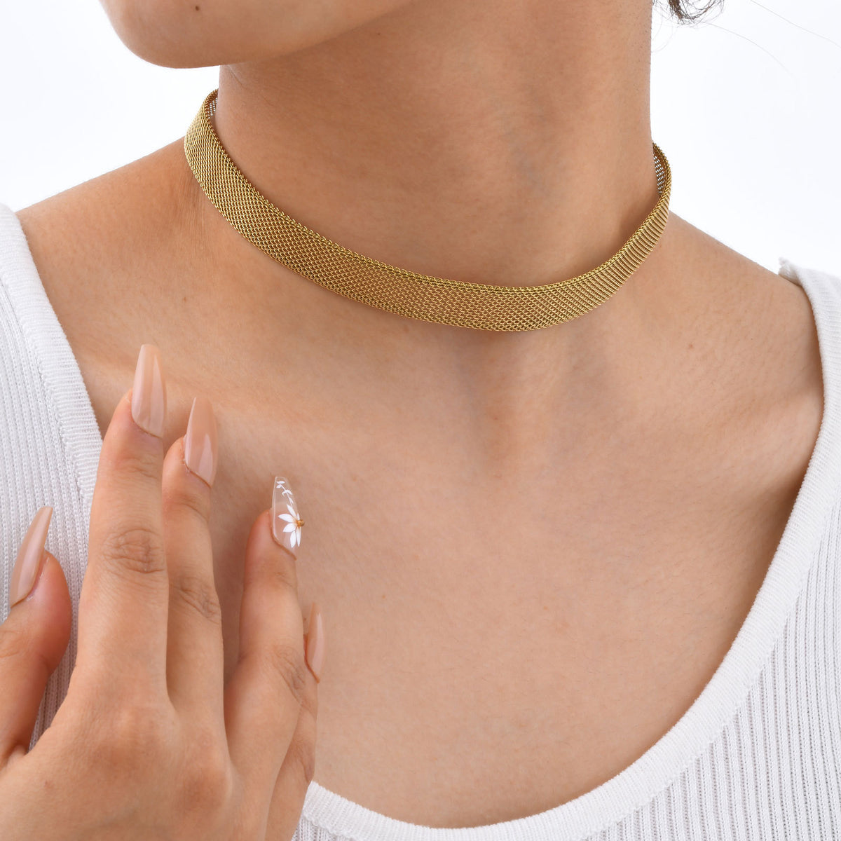 Stainless Steel Mesh Chain Bracelet Necklace Gold