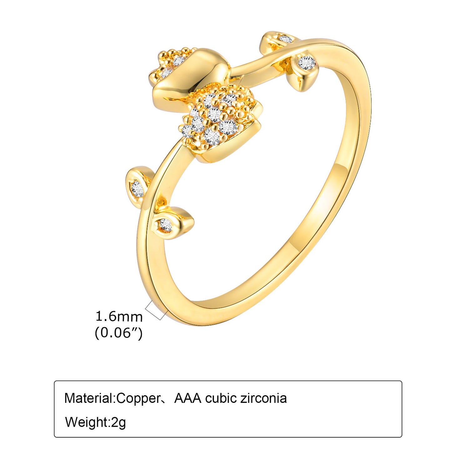 Tulip Open Ring Adjustable Copper 18K Gold Fashion Jewelry