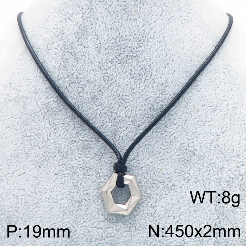 Popular Heart-Shaped Sweater Chain, Creative Wax Rope, Five-Pointed Star Hexagonal Titanium Steel Men's Necklace
