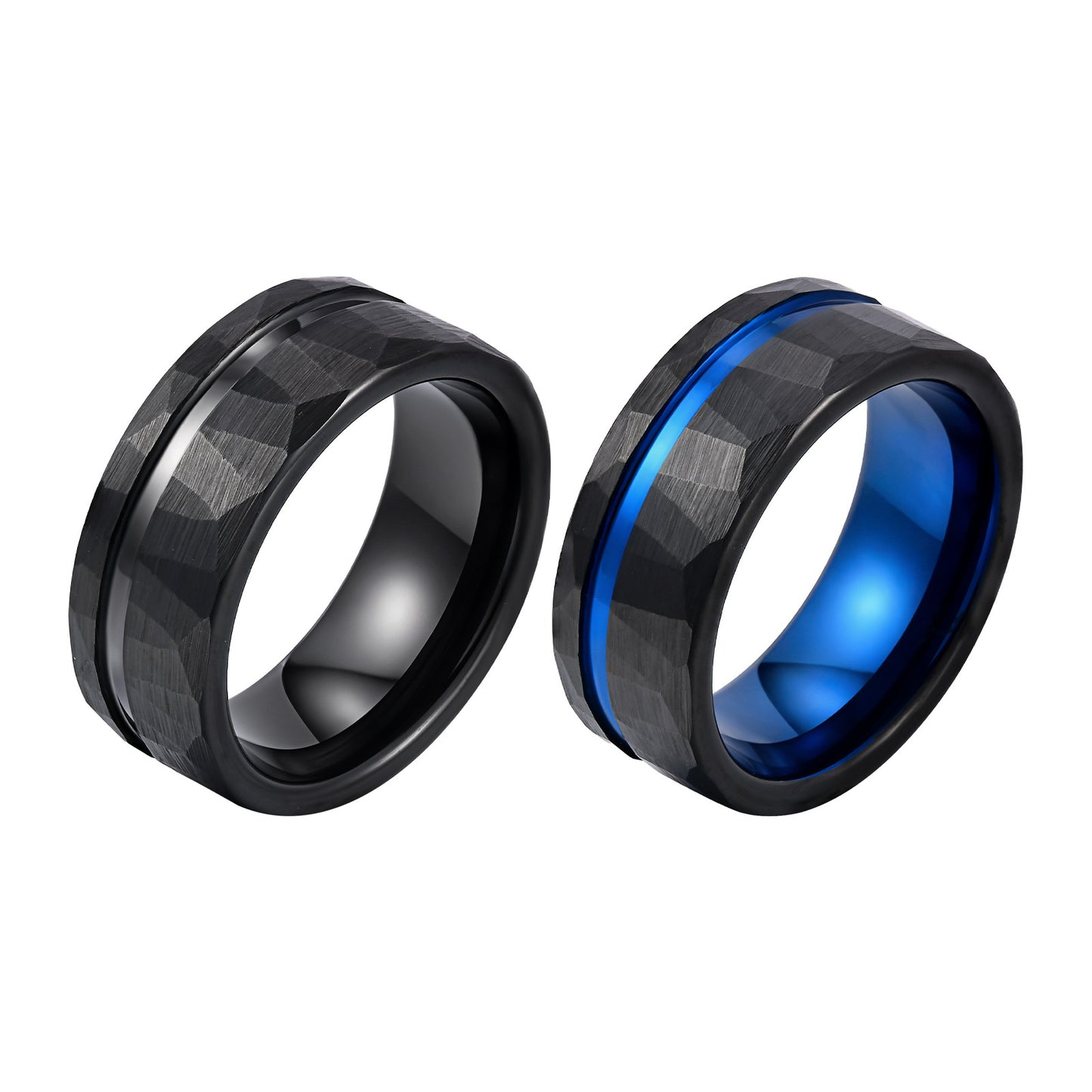 Black 8mm Tungsten Steel Ring Brushed Inner Hammer Texture
