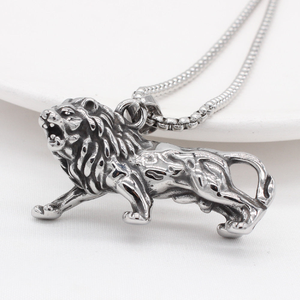 Personalized Men's Titanium Steel Lion Pendant - European and American Fashion Jewelry Wholesale