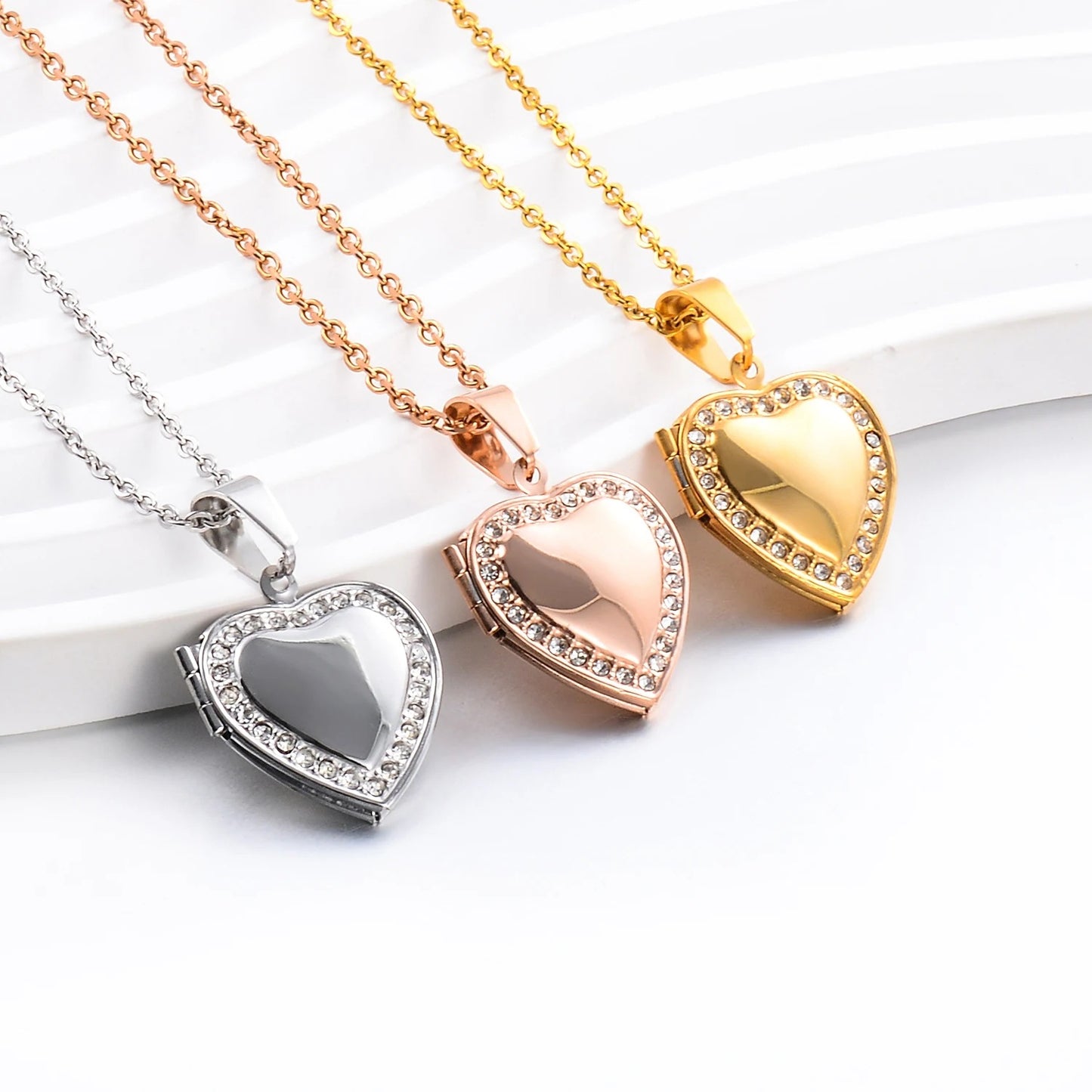 Planderful Heart Shaped Zircon Pendant Necklace Stainless Steel For Women Gift Elegant Collarbone Chain