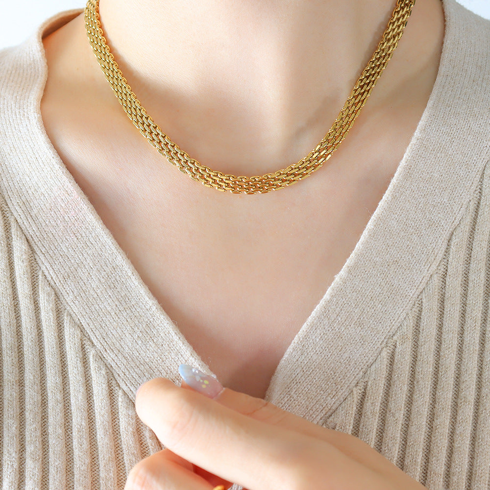 Elegant French-inspired Titanium Steel Necklace with 18K Gold Plating