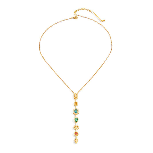 Gemstone-Style Y-Shaped Fringe Necklace