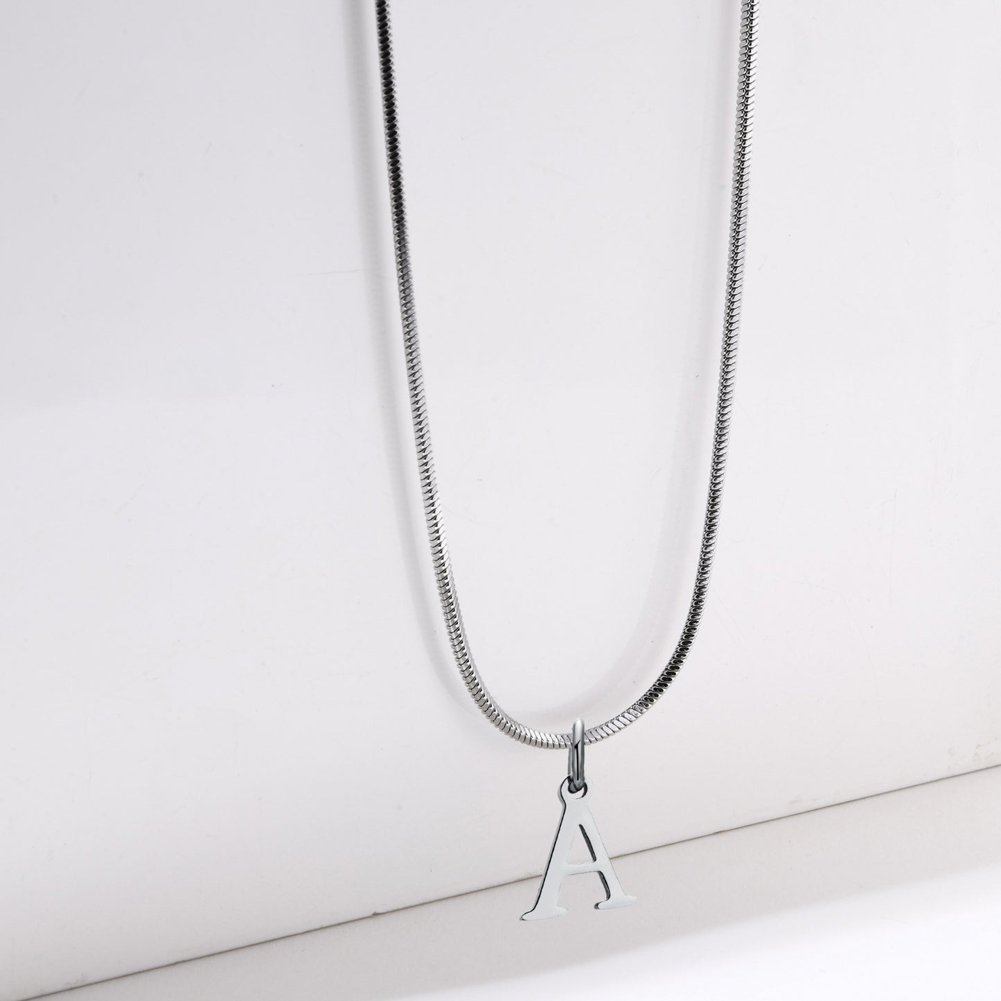 Stainless Steel Square Snake Chain 26 English Letter Necklace Bone Chain Steel Color