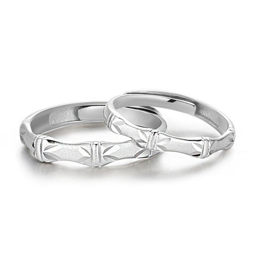 S925 Sterling Silver Bamboo Leaf Couple Ring — Adjustable