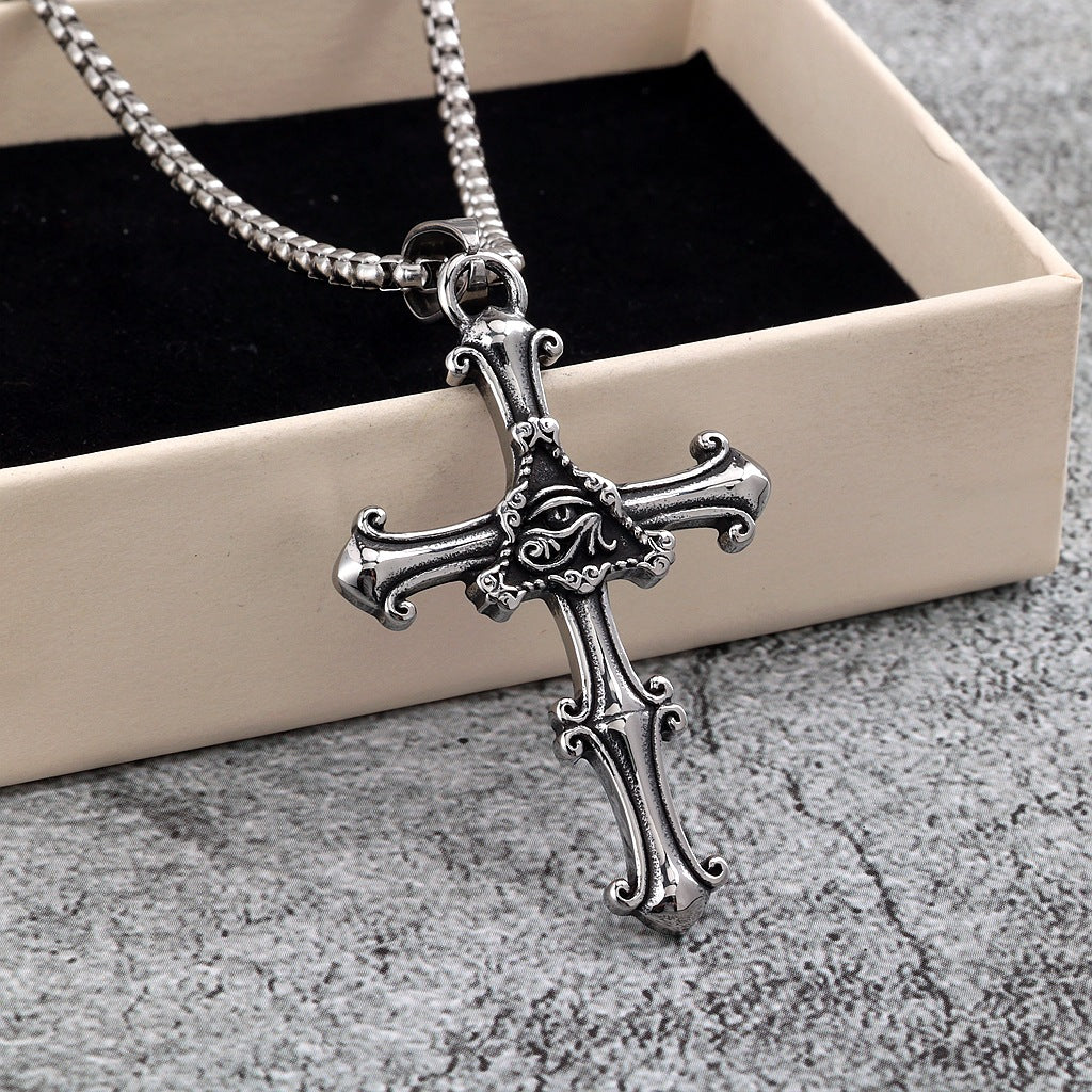 Vintage Eye of Horus Cross Stainless Steel Pendant Necklace
